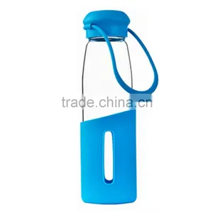 Cheap Logo Printed Green 500ml Glass Sport Water Bottle With Silicone Sleeve thumbnail-5