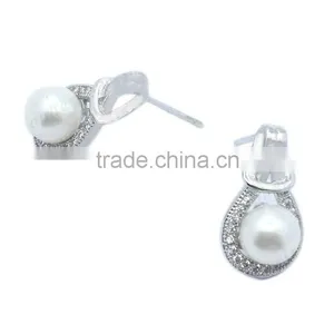 925 Sterling Silver Jewelry China Wholesale Flat Pearl Stud Earring thumbnail-2
