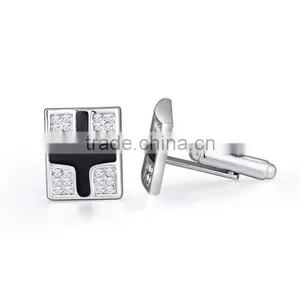 High Polishing Copper Metal Enamel Crystal Cufflinks Jewelry Mens Cross Cuff Links for Men thumbnail-3