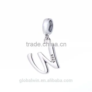 S067W Globalwin 925 Sterling Silver Alphabet Letter W Paved With Crystals Charms thumbnail-3