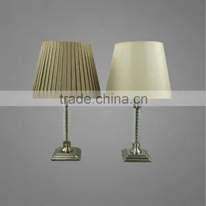 Antique Brass Plated Metal Base And Glass Stem With Fabric Lampshade Table Light Bedside Table Lamp Vintage Table Light thumbnail-1