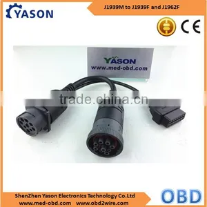 J1939 Male Connector to J1939 Female Connector and OBD2 J1962 Female Connector,Y Cable thumbnail-1
