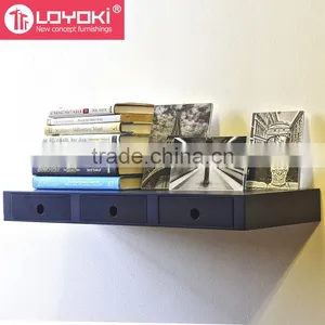 New Design MDF Wood Organizer Wall Decoration Floating Wall Mounted Multipurpose Floating Shelf With 3 Drawers thumbnail-3