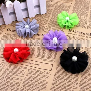 Handmade Chiffon Flower With Pearl Beads Center for Kids Hair Accessories for Baby Girl thumbnail-2