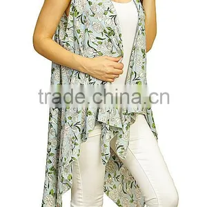 Summer Beach Wear Sleeveless Sexy Vest Flower Printed Cover up Lady Kimono Style Polyester Vintage Boho Clothing thumbnail-3