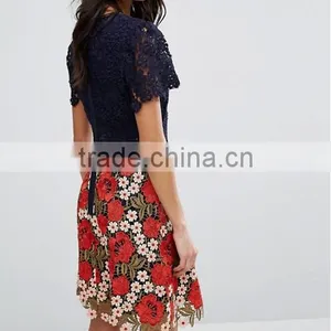 Beautiful Lace Dress Christmas Crocheted High Waist Short Sleeve Women Dress Fashion Party Club Short Dress thumbnail-2