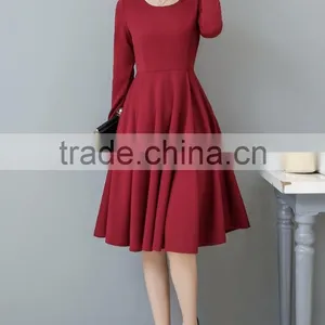 2016 Customized Manufacture Fashionable Wholesale Women Plain Color Dress Long-sleeve Spring Autumn Ladies Dress thumbnail-1