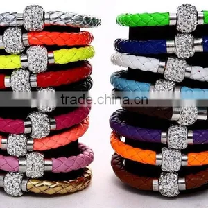 Leather Wrap Wristband Cuff Punk Magnetic Rhinestone Buckle Bracelet Bangle thumbnail-2