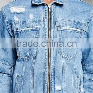 New Style Custom Cheap Brand Bulk Wholesale Distressed Denim Jacket Coats for Mens thumbnail-4