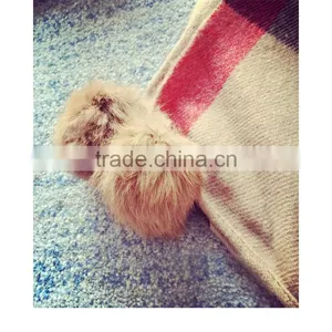Classic Jacquard Cashmere Checked Plaid Acrylic Long Pompom Plush Ball Scarf thumbnail-5
