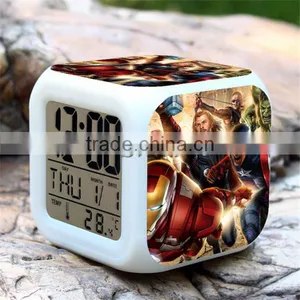 Hot Selling Digital Clocks for Kids Superhero Green-man Alarm Clock Colorful LED Clocks for Sale thumbnail-5