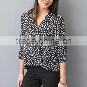 Womens Long Sleeve Chiffon Floral Printed Blouses Top Quality Ladies Latest Blouse Design Pictures thumbnail-2