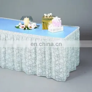 High Quality Home Textile Plum Satin Rosette Table Skirt Designs For Wedding thumbnail-6