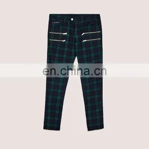 New Style Wholesale Man Fashion Slim Fit Checked Trousers With Zips thumbnail-6
