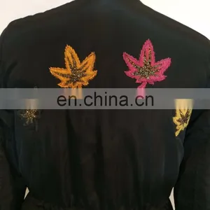 Wholesale Women Embroidery Black Long Bomber Jacket thumbnail-4