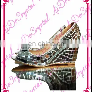 Aidocrystal Handmade Sparkling White With Colorful Transparent Crystal Diamonds Wedge Shoes for Lady thumbnail-1