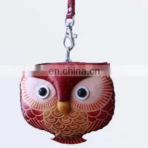 Cute Animal Shaped Zipper Key Chain Handmade Custom Squeeze Pocket Owl Coin Purse/small Genuine Leather Coin Purse MCP-0008 thumbnail-1
