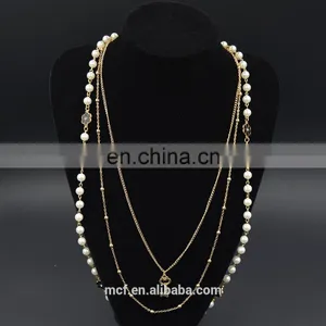Crystal Diamond Fashion Pendant Chunky Pearl Beaded Necklace MCB-0047 thumbnail-1
