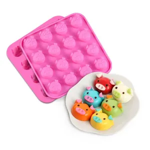 Free Sample Food Grade Heat Resistant Nontoxic Silicone Cake Mold Baking Mousse Pudding Mold Tool Pig Head 16holes thumbnail-2