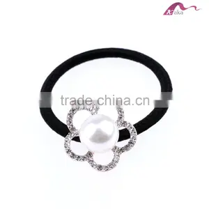 Girls Elegant Wedding Pearl Flower Crystal Hair Elastic Rubber Band For Fashion Ornaments thumbnail-2