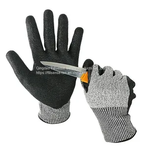 Anti Cut Level 5/C 13 Gauge UHMWPE(HPPE) Liner Latex Crinkle Coated Cut Resistant Gloves thumbnail-1
