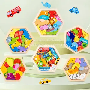 Baby Wooden Puzzle Blocks Toy Animal Fruit Jigsaw Cartoon Animal Traffic Toys Educational Toys Puzzles for Kids Gifts thumbnail-2