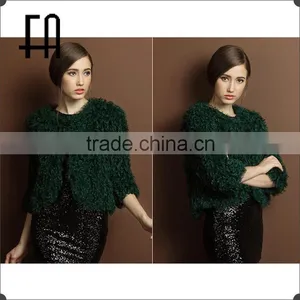 Factory Price Wholesale Fashion Lady's Lamb Fur Knitted Jacket thumbnail-4
