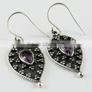 Make A Wish !! Oxidized Amethyst 925 Sterling Silver Earring, Gemstone Silver Jewelry, Handmade Silver Jewelry thumbnail-1