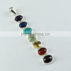 Perfect Multi Color 925 Sterling Silver Chakra Pendant, Gemstone Silver Jewelry, Handmade Silver Jewelry thumbnail-1