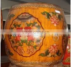 Chinese Antique Furniture Antique Reproduction Painted Drum thumbnail-1