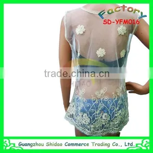 New Arrival Ladies Lace Embroidery Top Sleeveless Lace Women Blouse thumbnail-3