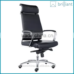 893-2A Black Leather Office Chair Aluminum Alloy Electroplating Metal Armrest and Base With Headrest thumbnail-1