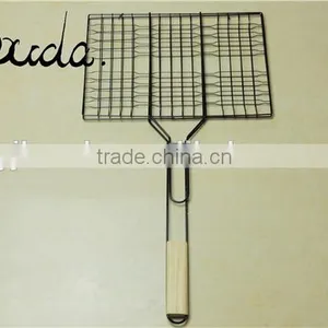 Stainless Steel Double Barebecue Bbq Grill Net With Wooden Handle BD-B8100 thumbnail-1