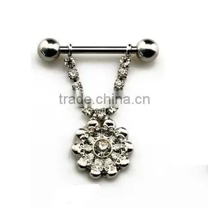 Skull Face Flower Nipple Bar Nipple Rings thumbnail-1