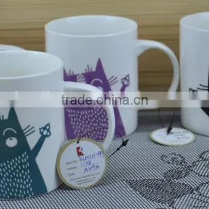 11OZ Grid Debossed on Surface Coffee Cups, Shiny Surface New Bone China Mug, KL5113-11084 thumbnail-4