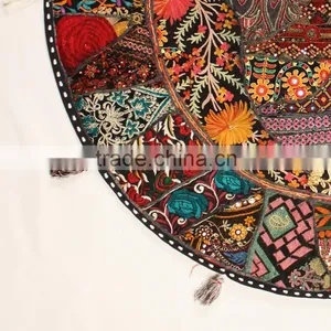 Round Patchwork Cotton Floor Cushions Indian Throw Pillows Indian Ethnic Floor Cushions Traditional Floor Piilows thumbnail-4