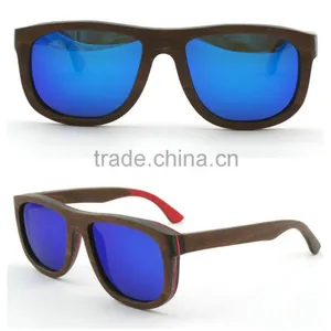 2016 Good Sale High Quality 100% Natural Wood Skateboard Wood Sunglasses With Blue Mirror Coating thumbnail-1