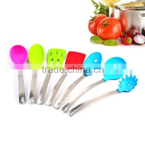 FDA LFGB Certificate Colorful Silicone Kitchen Utensils Set With Stainless Steel Handle 2015 Best Selling Cooking Assessay thumbnail-1