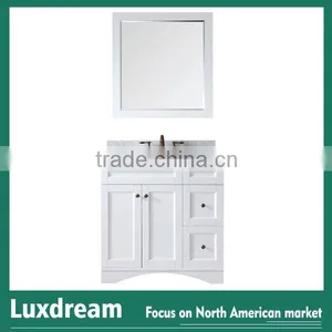 White Modern Wooden Base With White Carrara Marble Top Bathroom Vanity thumbnail-1