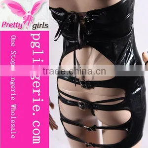 Most Fashionable Plain Black Sexy Faux Leather Catsuit thumbnail-3