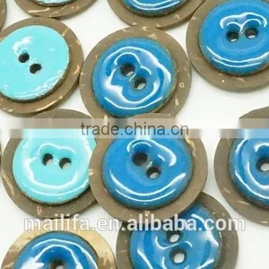 Fancy 2 Holes Round Blue, Light Blue Oil Enameling Coconut Shell Button thumbnail-3
