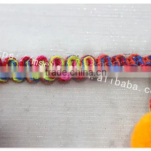 Fashional Design 5cm Width Corchet Cotton Rainbow Pom Pom for Garment thumbnail-4