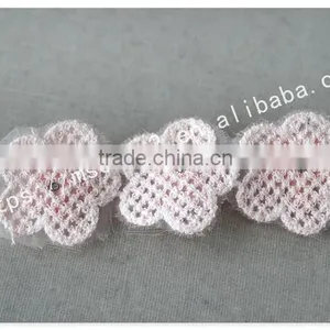 Beautiful 3 cm Handmade 3D Pink Pearl Flowers Crochet Lace Trims thumbnail-4