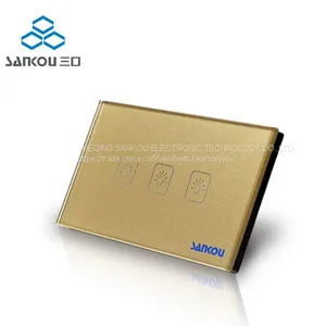 US Three Gang One Way ,110V/250V50HZ/60HZ Crystal Glass Panel Touch Light Switch thumbnail-1