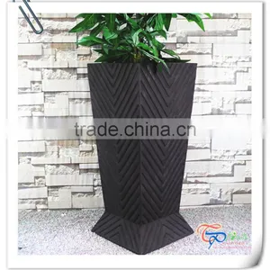 Hotel Decoration Fiberglass Tall Square Flower Pot Bronze Planter thumbnail-1