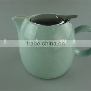 Hot Sale Stock Cheap Ceramic Colorful Round Tea Pot With Stainless Steel Lid thumbnail-3