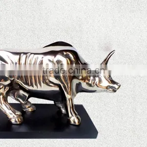 SILVER PLATED BULL STATUE ON WOOD BASE FOR HOME DECORATION thumbnail-1
