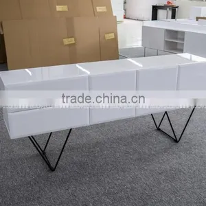 TALL WHITE LACQUER TV CABINET WITH FIVE DRAWERS E-828 thumbnail-2