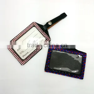 ID Holder With Light Blue Gem, High Quality Promotion Gift PU Leather Badge Holder With Crystal Gem Decoration thumbnail-5