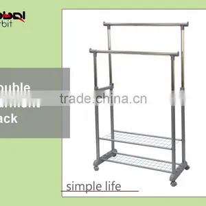 Laundry Room Adjustable 2 Tire Double Rolling Garment Rack Clothes Rack thumbnail-6